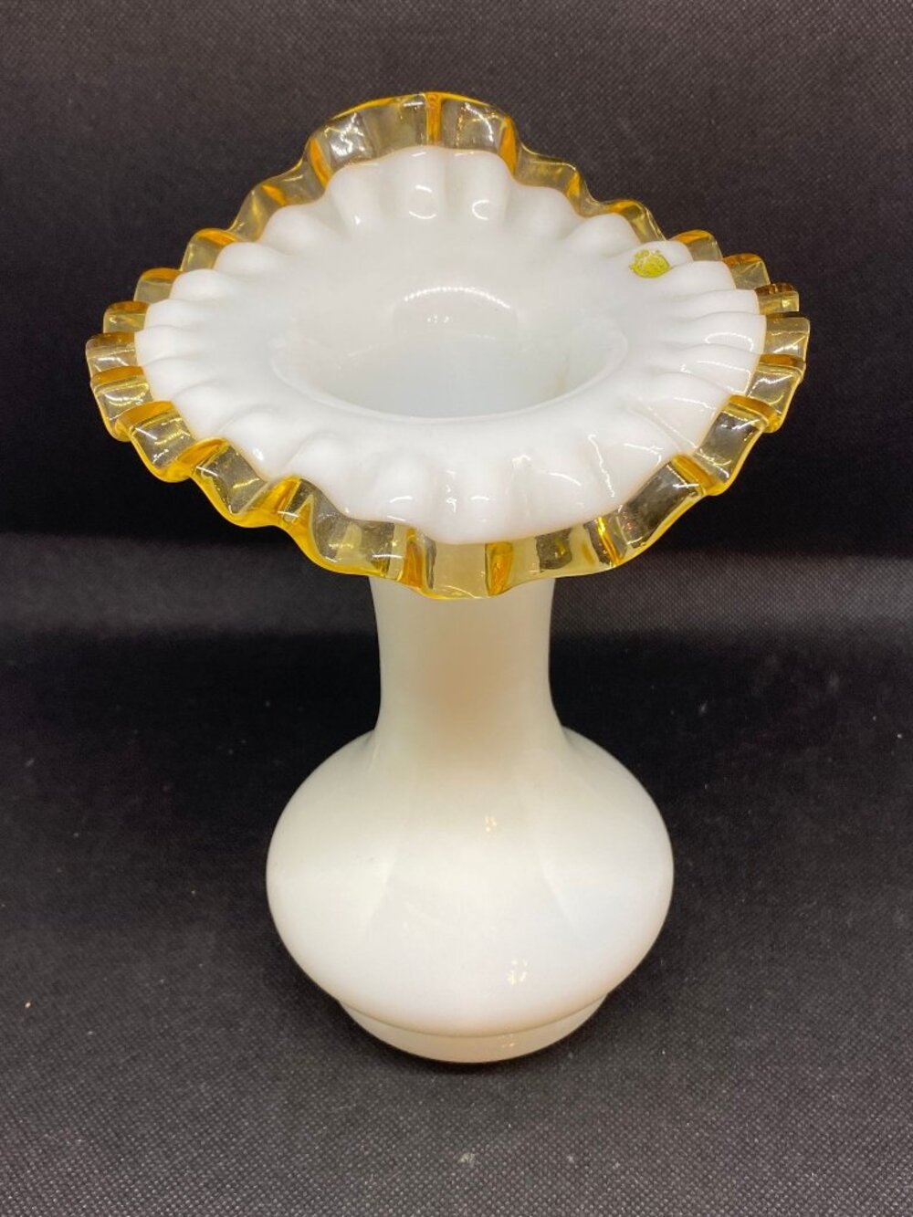 Fenton Ruffled Amber Crest Jack in the Pulpit Vase